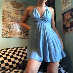 Blue open back tie dress